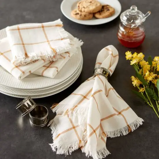 DII&reg; Honey Gold Check Fringed Cloth Dinner Napkins, 6ct. {6}