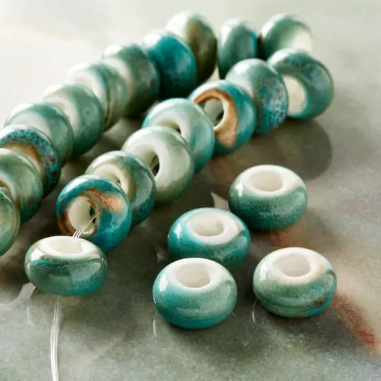 Aqua Ceramic Rondelle Beads, 14mm by Bead Landing&trade; {3}
