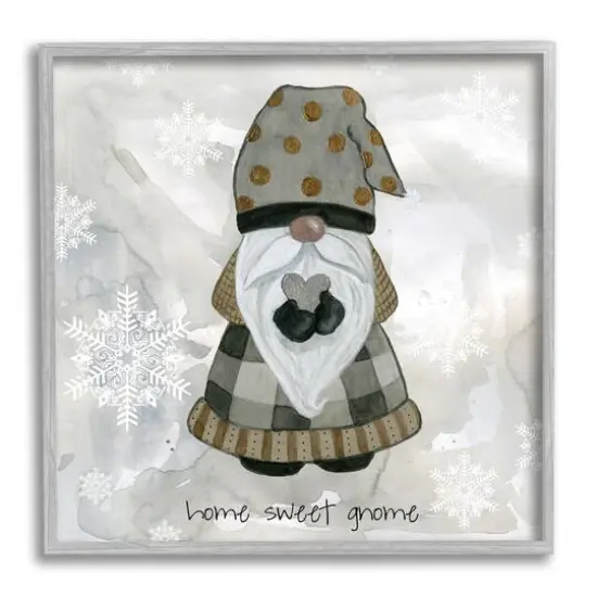 Stupell Industries Home Sweet Gnome Winter Snowflakes Framed Giclee Art Gray {1}