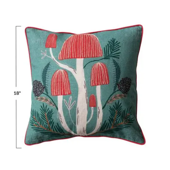 Hello Honey&reg; 18" Embroidered Mushrooms Cotton Slub Throw Pillow with Red Piping {5}