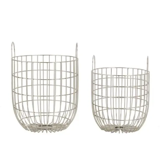 Set of 2 Silver Iron Contemporary Storage Basket, 17" x 13" x 13" {3}