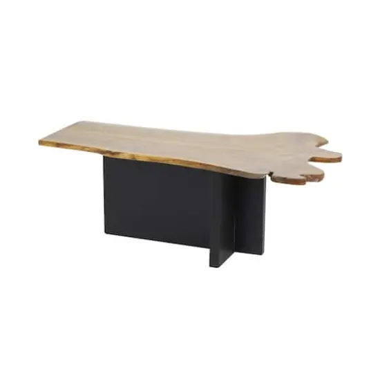 48" Brown Teak Wood Handmade Coffee Table with Brown Live Edge Tabletop {1}