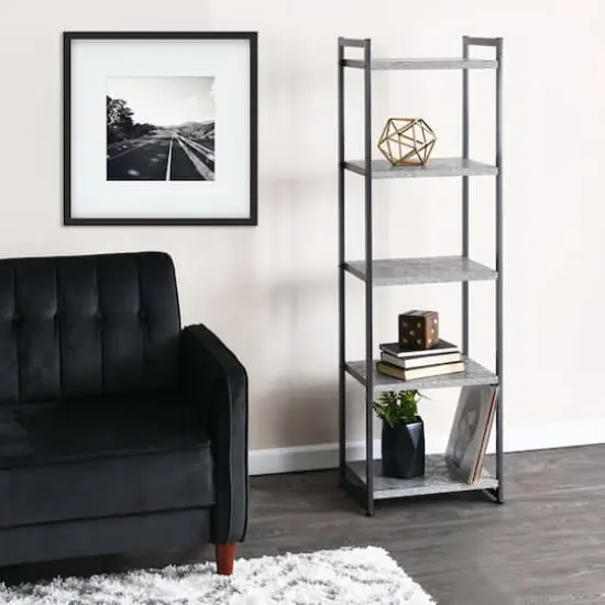 Household Essentials Jamestown 59" 5-Shelf Narrow Bookshelf Gray {4}
