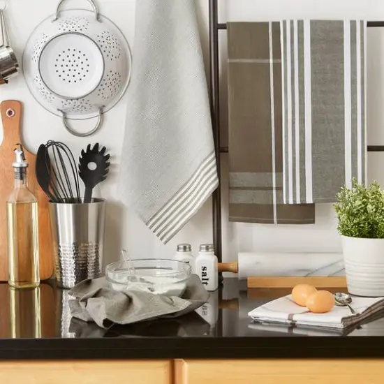 DII&reg; Classic Oversized Woven Dishtowels Set Mushroom {6}