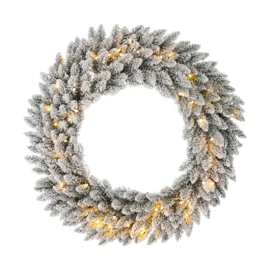 Glitzhome&reg; 36" Pre-Lit Snow Flocked Christmas Wreath, Warm White Lights {1}