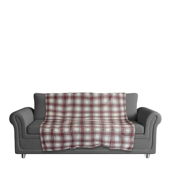 Red And Gray Plaid 50x60 Sherpa Fleece Blanket {4}