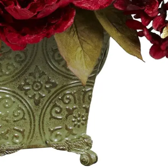 17" Peony & Hydrangea Arrangement in Ceramic Pot {4}