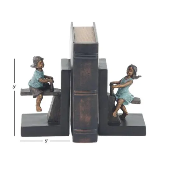 8" Brown Polystone Playing Children Bookends {10}