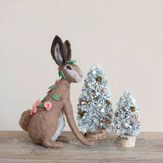 Hello Honey&reg; 12.25" Frosted Ornaments, Pinecones & Glitter Christmas Tree with Wood Slice Base {3}