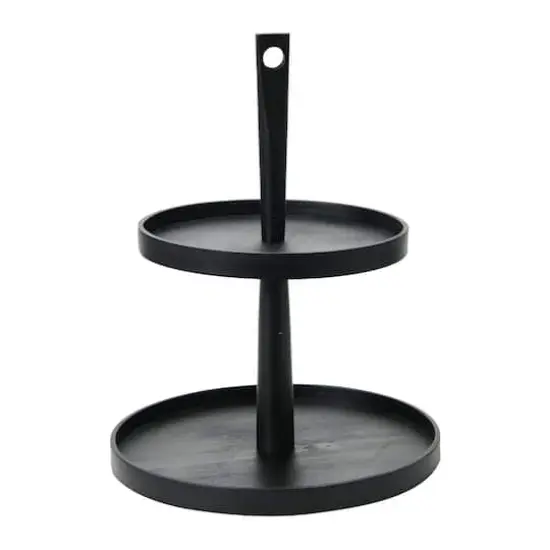 Hello Honey&reg; 18" Black Wood 2-Tier Decorative Tray {7}
