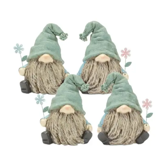 5.25" Faux Stone Garden Gnome with Flower Figurines Set {1}