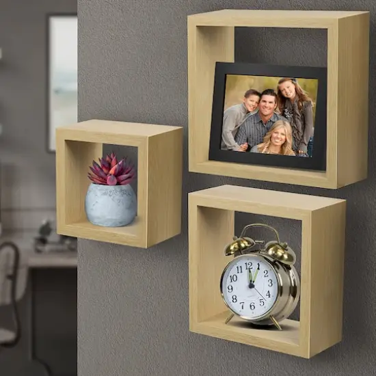 Sorbus Floating Square Shelf Set Maple Wood {5}