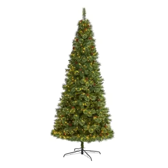9ft. Pre-Lit White Mountain Pine & Pinecones Artificial Christmas Tree with Clear LED Lights {1}