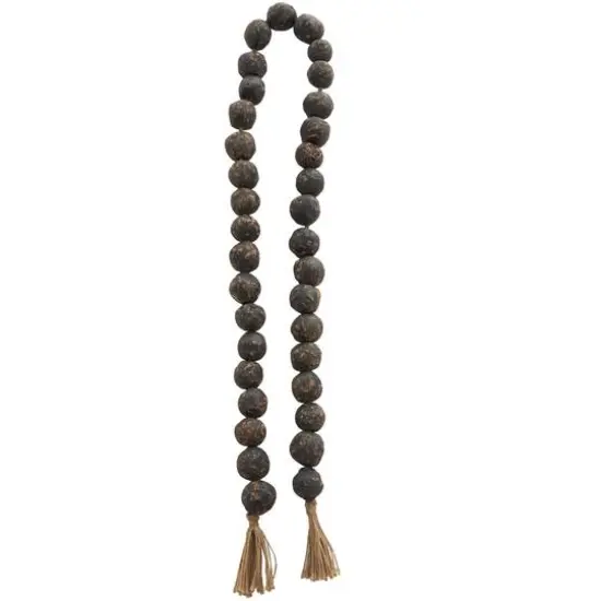 5ft. Paper Mache Round Distressed Beaded Garland with Tassel Black {4}