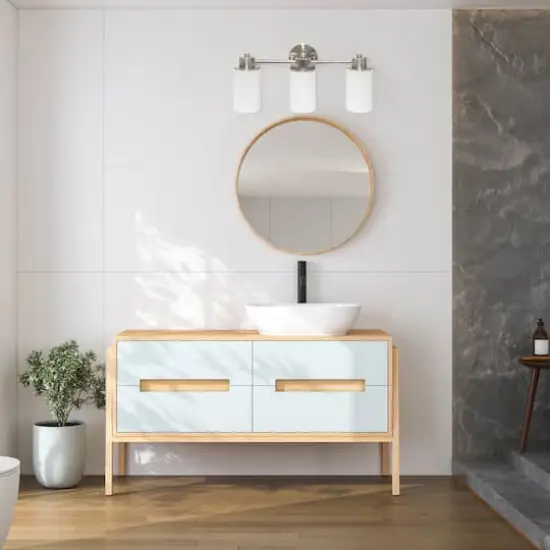 Lalia Home Essentix 3-Light White Shade Vanity Brushed Nickel {7}