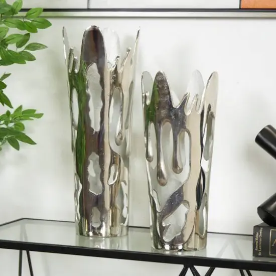 Silver Aluminum Melting Drip Vase Set {3}