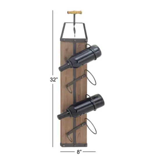 32" Brown Wood Industrial Wine Rack {8}