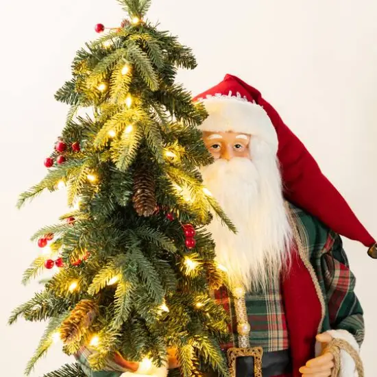 Glitzhome&reg; 4FT Oversized Christmas Woodland Santa with 5FT Lighted Green Artificial Christmas Tree {4}