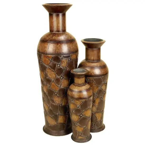 Set of 3 Brown Metal Rustic Vase, 50", 35", 26" {1}