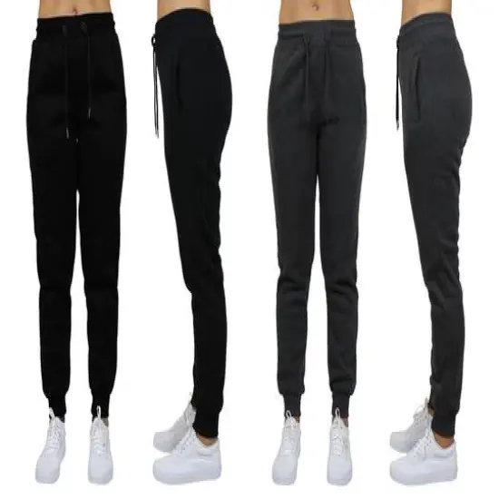 Galaxy by Harvic Women's Relaxed Fit Fleece-Lined Jogger Sweatpants 2 Pack Black/Charcoal {1}