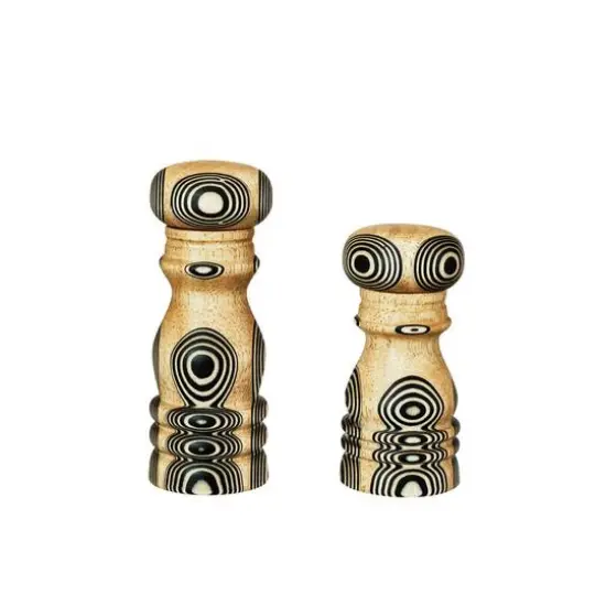 Hello Honey® Natural & Black Inlaid Circles Wood Salt & Pepper Mills Set {3}