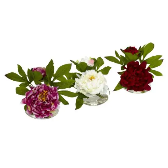 6" Assorted Peony in Glass Vase Set, 3ct. {1}