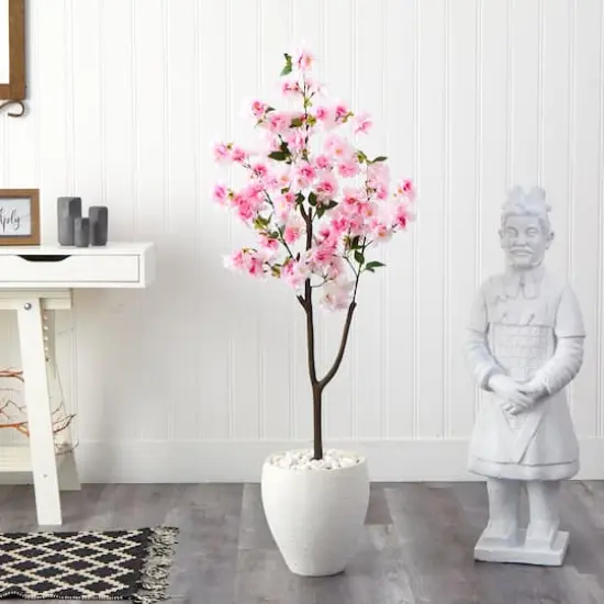 4.5ft. Cherry Blossom Artificial Tree in White Planter {4}