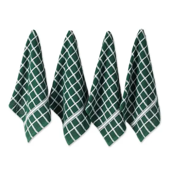 DII&reg; Solid Windowpane Terry Dishtowels, 4ct. Dark Green {1}