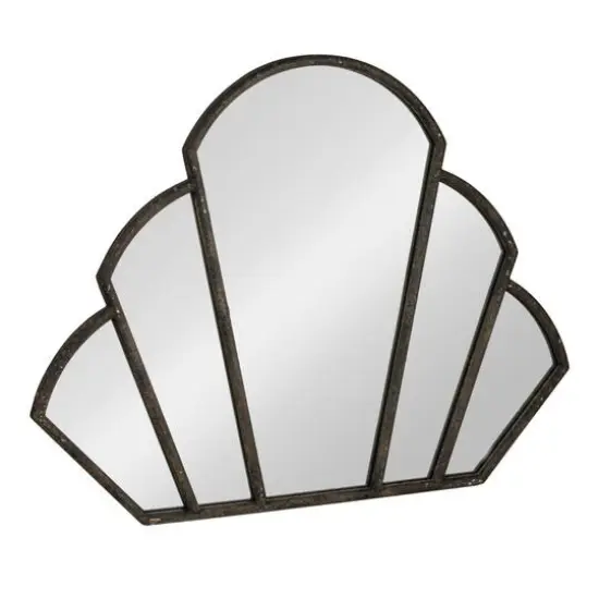 Hello Honey&reg; 33" Black Distressed Metal Scallop Shaped Wall Mirror {7}