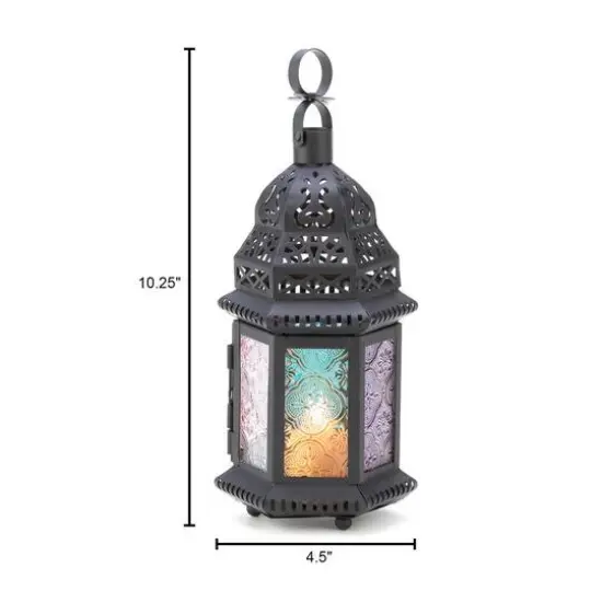 10.25" Rainbow Moroccan Style Hanging Candle Lantern {3}