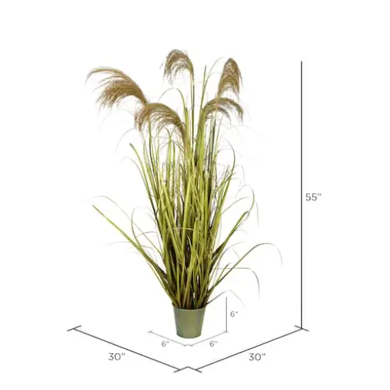55" Artificial Green Grass & Natural Reeds in Iron Pot {6}