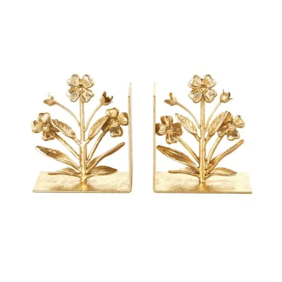 6.5" Gold Shimmer Metal Floral Bookends, 2ct. {1}