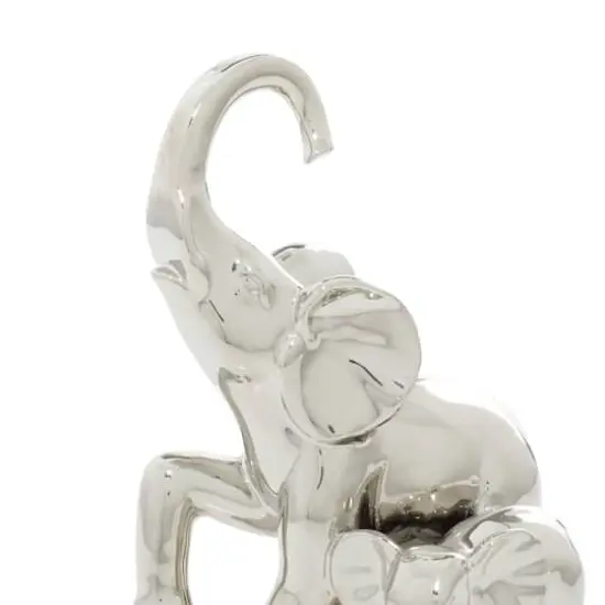 11" Silver Elephant Ceramic Sculpture {5}