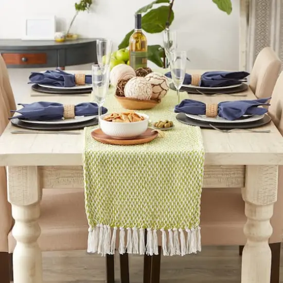 DII&reg; 108" Woven Fringed Table Runner Avocado {6}