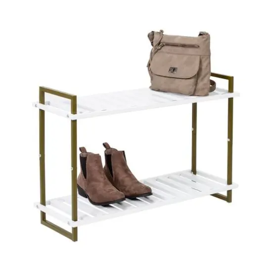 Honey Can Do Olive & White 2-Tier Tubular Shoe Rack {5}
