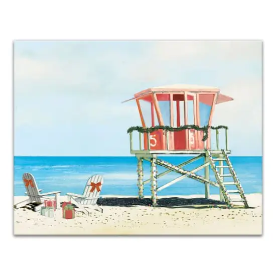 18" Festive Holiday Beach Christmas Canvas Wall D&eacute;cor {1}