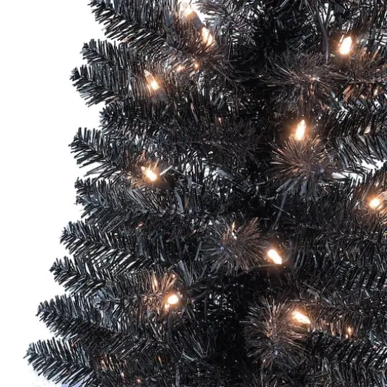 6ft. Pre-Lit Black Tinsel Artificial Tree, Clear Lights {5}