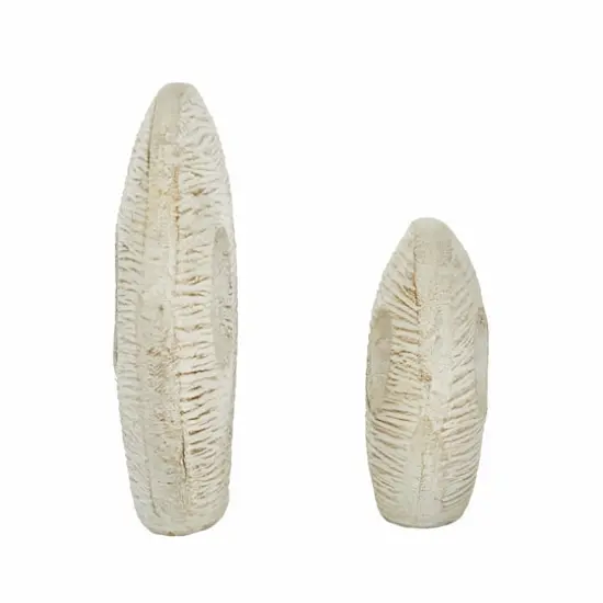Set of 2 White Ceramic Coastal Fish Sculpture, 13", 9" {3}