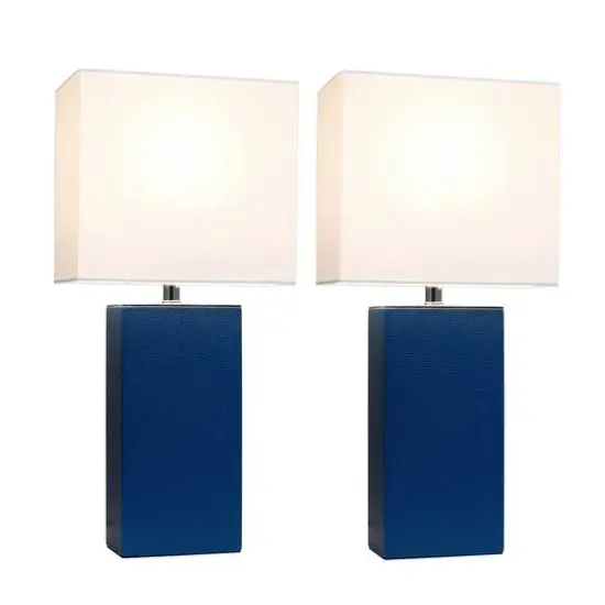 Elegant Designs&trade; 2 Pack Leather Table Lamps with White Shades Blue and White {3}