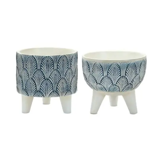Decorative Leaf Print Pot Set with Legs {1}