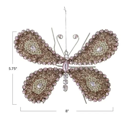 Hello Honey&reg; 8" Silver, Pink & Cream Metal Butterfly Ornament with Sequins, Jewels & Beads {6}