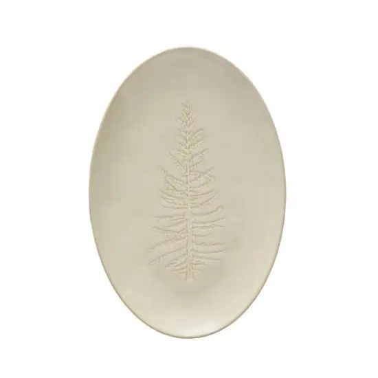 Hello Honey&reg; 12" Wide White Oval Debossed Stoneware Platter with Tree Design {1}