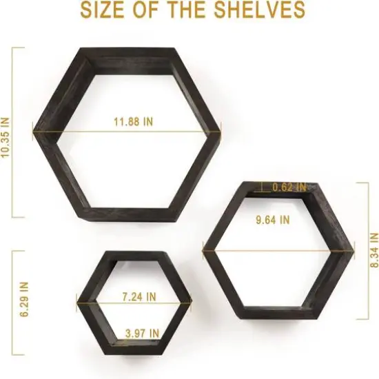 Black Hexagon Floating Shelves Set {5}