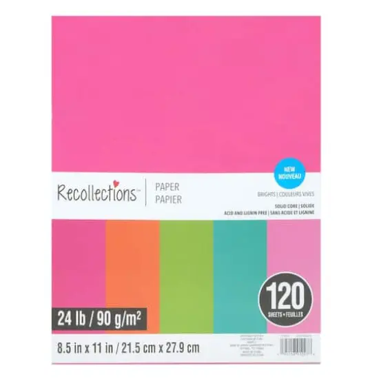 8.5" x 11" Mixed 24lb. Solid Core Paper Pack by Recollections&trade;, 120 Sheets Brights {1}