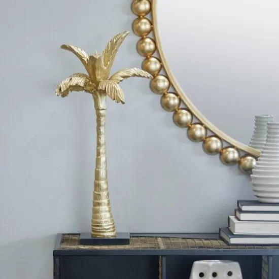 Gold Polystone Coastal Nature Sculpture, 9" x 7" x 20" {8}