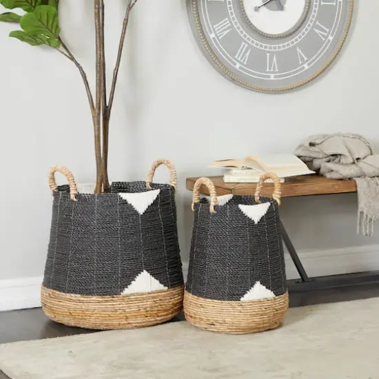 CosmoLiving by Cosmopolitan Black Banana Leaf Bohemian Storage Basket Set {7}