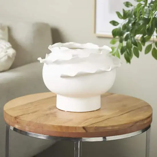 12" White Layered Petals Floral Inspired Abstract Ceramic Decorative Vase {3}