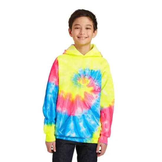 Port & Company&reg; Youth Tie-Dye Pullover Hooded Sweatshirt Neon Rainbow {4}