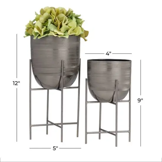 Grey Modern Planter, Set of 2" 12", 9" {7}