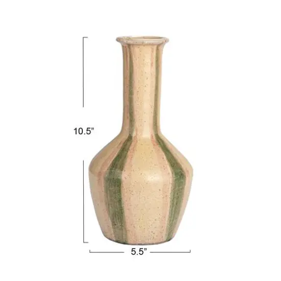 Hello Honey&reg; 10.5" Green & Cream Hand-Painted Crackle Glaze Terra Cotta Vase with Tall Neck {7}